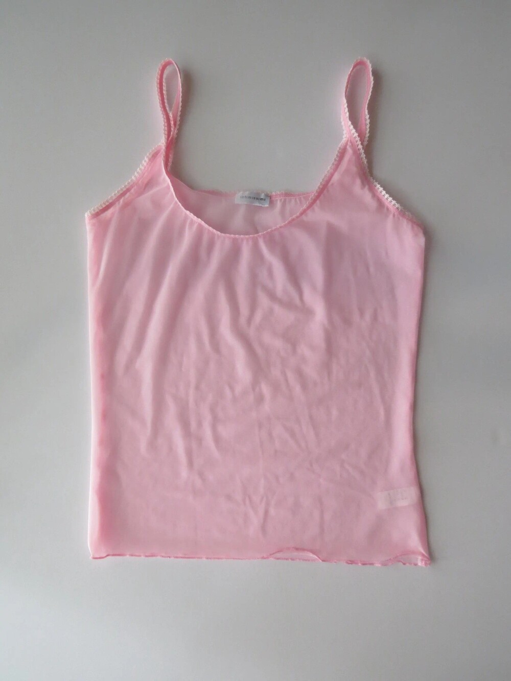 Vintage Italian 00s Intimissimi Pink Mesh Camisole w/ Picot Trim